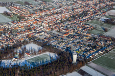 Water tower in winter with snow in Hatzenbühl in the state Rhineland-Palatinate, Germany