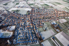 Kirchstraße in winter with snow in Hatzenbühl in the state Rhineland-Palatinate, Germany