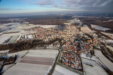 Aerial photograpy of In winter when there is snow in Hördt in the state Rhineland-Palatinate, Germany