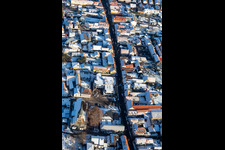 St. Mauritius Church and VG administration in winter with snow in Rülzheim in the state Rhineland-Palatinate, Germany
