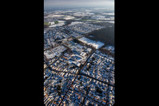 Aerial view of IGS -Rülzheim in winter with snow in Rülzheim in the state Rhineland-Palatinate, Germany