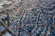 Oblique view of From the west in winter when there is snow in Rülzheim in the state Rhineland-Palatinate, Germany