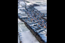 Aerial photograpy of In winter when there is snow in Herxheimweyher in the state Rhineland-Palatinate, Germany