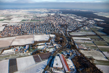 Aerial view of From the west in winter when there is snow in Herxheim bei Landau in the state Rhineland-Palatinate, Germany