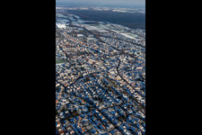 Aerial view of From the northwest in winter when there is snow in Herxheim bei Landau in the state Rhineland-Palatinate, Germany