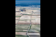 Aerial photograpy of Wind farm in winter with snow in Offenbach an der Queich in the state Rhineland-Palatinate, Germany