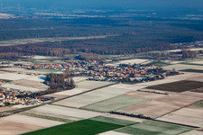 From the southwest in winter when there is snow in Knittelsheim in the state Rhineland-Palatinate, Germany