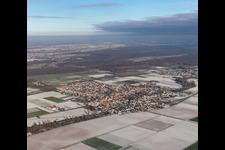 Aerial view of From the southwest in winter when there is snow in Ottersheim bei Landau in the state Rhineland-Palatinate, Germany