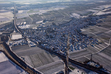 From the north in winter when there is snow in Insheim in the state Rhineland-Palatinate, Germany