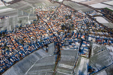 From the south in winter when there is snow in Insheim in the state Rhineland-Palatinate, Germany