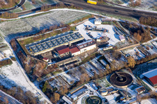 Aerial view of Vulcan thermal power plant in winter with snow in Insheim in the state Rhineland-Palatinate, Germany
