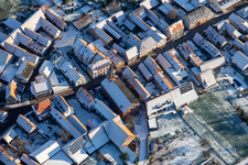 Protestant church in winter with snow in Steinweiler in the state Rhineland-Palatinate, Germany