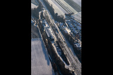 Train station in winter with snow in Winden in the state Rhineland-Palatinate, Germany
