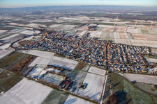 From the southeast in winter when there is snow in Minfeld in the state Rhineland-Palatinate, Germany