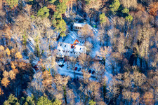 Naturfreundehaus Bienwald in winter with snow in Kandel in the state Rhineland-Palatinate, Germany