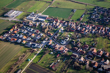 Aerial view of Aldi, Friedmann-Reisen on the main road L546 in Schweighofen in the state Rhineland-Palatinate, Germany