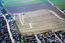 Aerial view of Construction sites for new construction residential area of detached housing estate Am Hoehenweg in Kandel in the state Rhineland-Palatinate