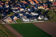 Aerial view of Rue de la Chappelle in Niederlauterbach in the state Bas-Rhin, France