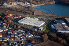 Aerial view of Faureciastraße industrial estate Faurecia GmbH in Hagenbach in the state Rhineland-Palatinate, Germany