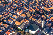 Aerial view of Luitpoldstraße St. Ägidius in Wörth am Rhein in the state Rhineland-Palatinate, Germany