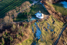 Oblique view of Chapel "Kleine Kalmit" in the Kleine Kalmit nature reserve in Ilbesheim bei Landau in the state Rhineland-Palatinate, Germany