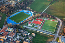 Aerial view of Weinstraßenstadion and sports field complex Edenkoben in Maikammer in the state Rhineland-Palatinate, Germany