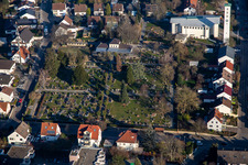 Cemetery and St. Pius Church from the west in Kandel in the state Rhineland-Palatinate, Germany