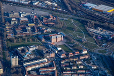 Gottesaue Castle (music college) and green area at Otto-Dullenkopf-Park in the district Oststadt in Karlsruhe in the state Baden-Wuerttemberg, Germany