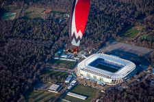 BBBank Wildpark, almost completed new stadium of KSC in the district Innenstadt-Ost in Karlsruhe in the state Baden-Wuerttemberg, Germany from above