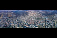 Panorama from the southwest in the district Beiertheim-Bulach in Karlsruhe in the state Baden-Wuerttemberg, Germany
