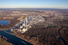 EnBW Rhine power plant from the southwest in the district Daxlanden in Karlsruhe in the state Baden-Wuerttemberg, Germany