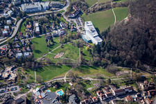 Aerial view of Herb garden, spa park Bad Bergzabern below the Edith Stein Clinic for Neurology in Bad Bergzabern in the state Rhineland-Palatinate, Germany