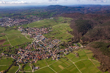 Aerial view of From the northeast in the district Rechtenbach in Schweigen-Rechtenbach in the state Rhineland-Palatinate, Germany