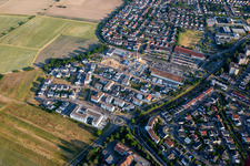 Oblique view of New development area Am Biegen in the district Hochstetten in Linkenheim-Hochstetten in the state Baden-Wuerttemberg, Germany