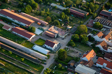 Aerial view of Burned-down agricultural warehouse at Am Ettenbaum in Kandel in the state Rhineland-Palatinate, Germany