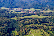Aerial view of Söller Airfield in Bundenthal in the state Rhineland-Palatinate, Germany
