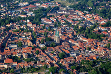 Aerial view of Market Church of St. Benedict in Quedlinburg in the state Saxony-Anhalt, Germany
