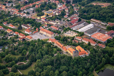 Aerial view of Castle and Castle Park Ballenstedt eV in Ballenstedt in the state Saxony-Anhalt, Germany