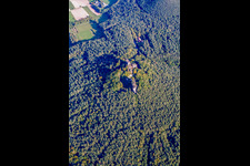 Drachenfels Castle Ruins in Busenberg in the state Rhineland-Palatinate, Germany from the plane