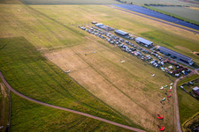 Aerial photograpy of Paramotors at the airfield Ballenstedt in the district Asmusstedt in Ballenstedt in the state Saxony-Anhalt, Germany
