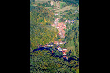 Aerial view of Village from the west in Oberschlettenbach in the state Rhineland-Palatinate, Germany