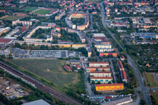 Aerial view of Prefabricated buildings at Regenstein in Blankenburg in the state Saxony-Anhalt, Germany