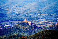 Trifels Castle from the southwest in the district Bindersbach in Annweiler am Trifels in the state Rhineland-Palatinate, Germany