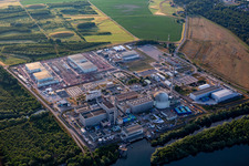 Aerial view of Decommissioned nuclear power plant Philippsburg in Philippsburg in the state Baden-Wuerttemberg, Germany