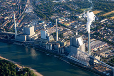 Aerial view of Large power plant Mannheim GKM from the south in the district Neckarau in Mannheim in the state Baden-Wuerttemberg, Germany