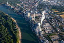 Aerial photograpy of Large power plant Mannheim GKM from the south in the district Neckarau in Mannheim in the state Baden-Wuerttemberg, Germany