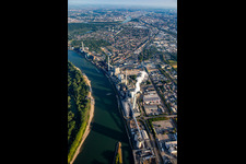 Aerial view of Large power plant Mannheim GKM from the southeast in the district Neckarau in Mannheim in the state Baden-Wuerttemberg, Germany