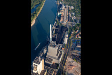 Old part of the large power plant Mannheim GKM from the east in the district Neckarau in Mannheim in the state Baden-Wuerttemberg, Germany