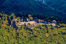Oblique view of Madenburg castle ruins from the west in Eschbach in the state Rhineland-Palatinate, Germany