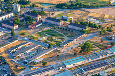 Welcome area of the Spinelli Park of the Federal Garden Show Mannheim BUGA 2023 in the district Feudenheim in Mannheim in the state Baden-Wuerttemberg, Germany out of the air